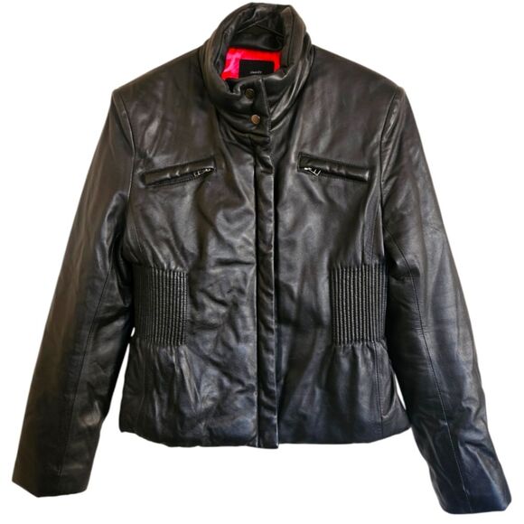 Identify Black Leather Cinched Waist Zip-Up Moto Jacket Size L - Picture 1 of 10